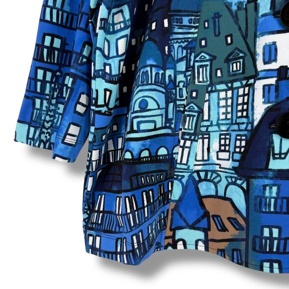 Ali Miles Blue City Print Jacket Womens Plus Sz 2X 3/4 Sleeve Button Front - Picture 3 of 7